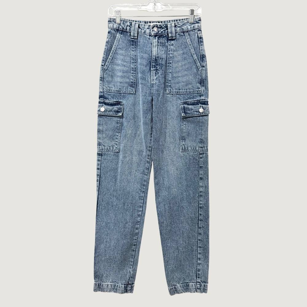 Harper Heritage Jeans Junior 25 Blue Cargo High Rise Straight Leg Light Wash